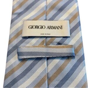 Giorgio Armani 100% Silk Diagonal Striped Necktie Blue White & Tan